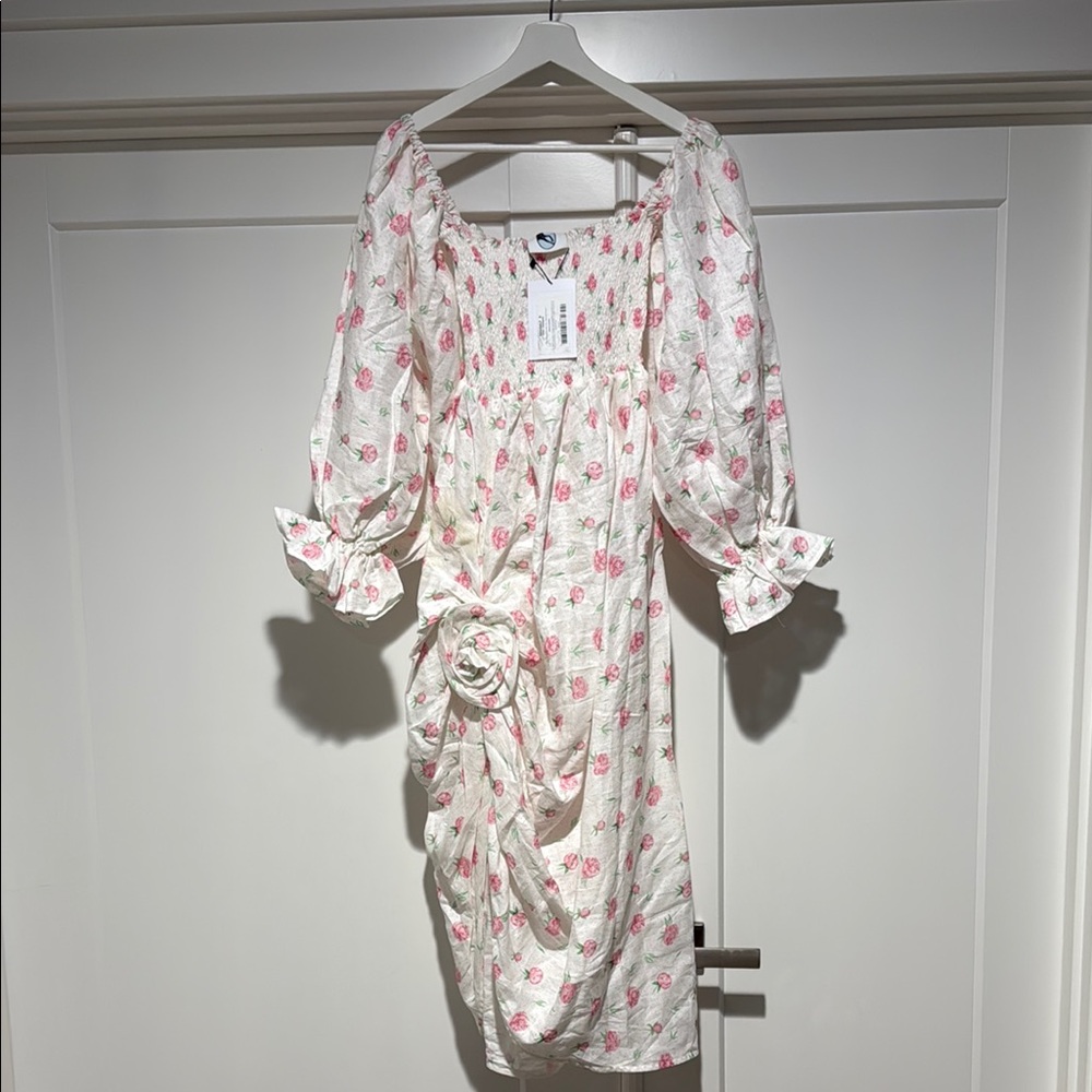 SHEIN Pink Ruched Puff Sleeve Sundress